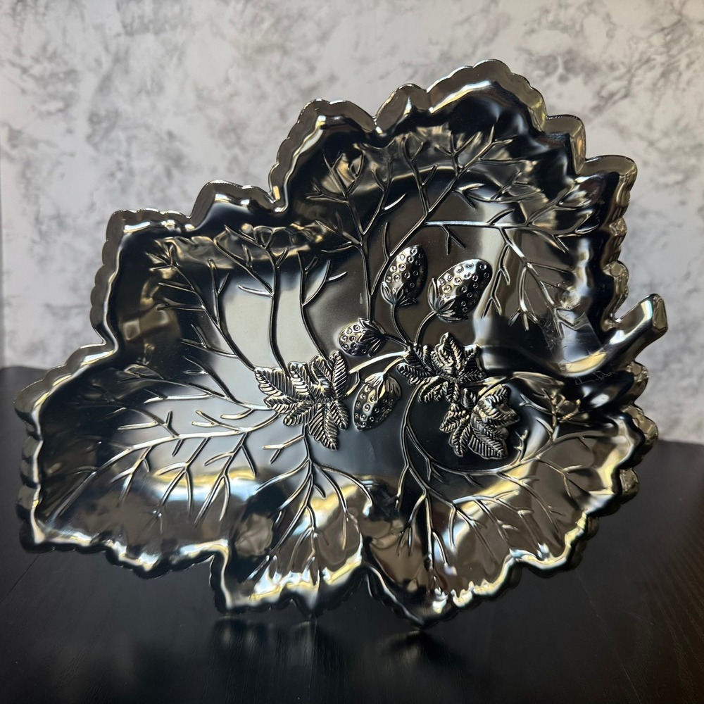 Silver Leaf Shaped  Tray with Strawberry Accents Hong Kong